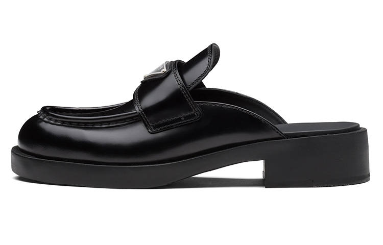 PRADA PRADA Chocolate Brushed Leather Mules 'Black' Women's