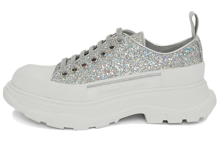 Alexander McQueen Tread Slick Glitter Low Sneaker 'Silver' Women's
