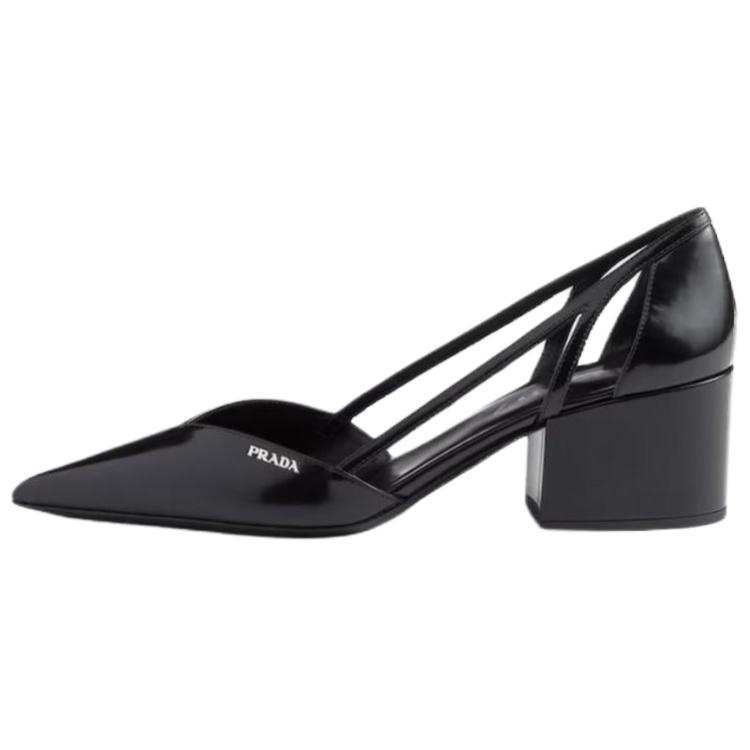 PRADA Leather Chunky Heel High Heels 5.5cm Women's Black
