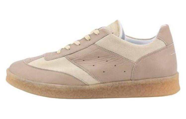 MM6 Maison Margiela Leather Low top Skateboard Shoes Men's Beige Yellow Distressed