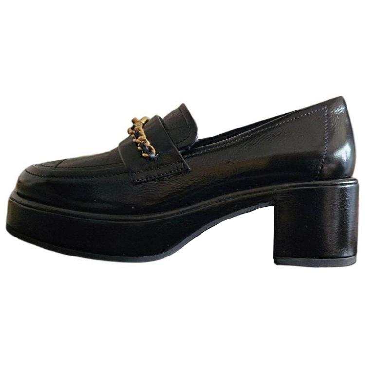 CHANEL Cow Leather Chunky Heel High Heels 5.5cm Women's Black
