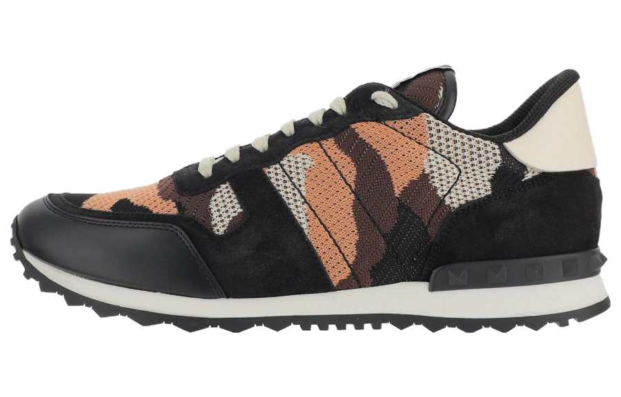 Valentino Rockrunner Textile, Leather Low top Sports Casual Shoes Men's Black Orange