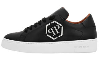 PHILIPP PLEIN Hexagon Leather Low top Skateboard Shoes Men's Black