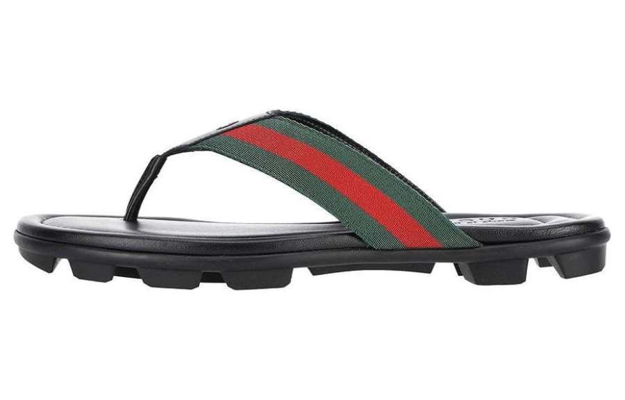 GUCCI Gucci Leather Web Thong 'Black'