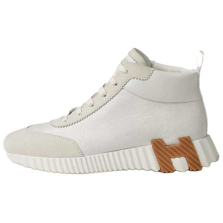 HERMES Hip Hop Leather Mid top Casual Shoes Women's Gray