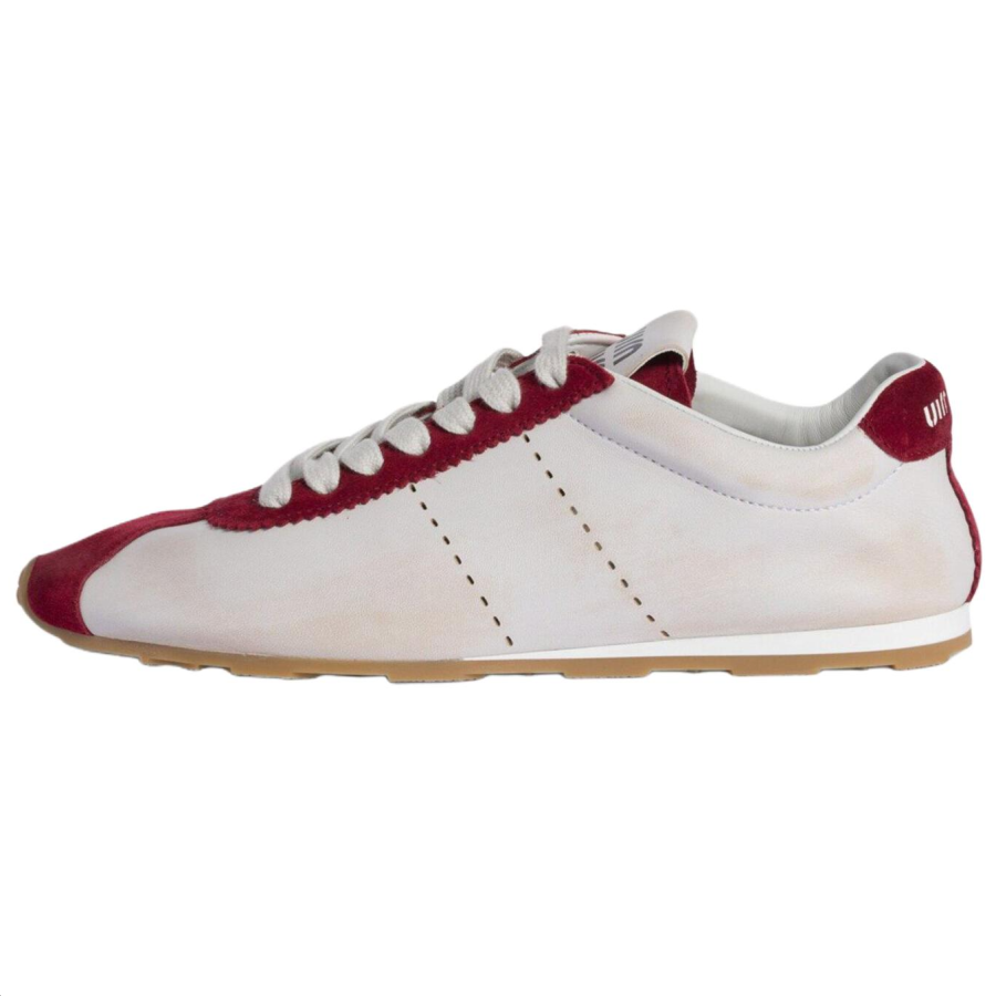 MIU MIU Plume Leather Low top Casual Shoes Women's White Red