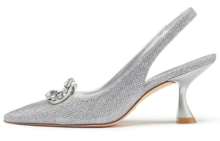 Stuart Weitzman Stuart Weitzman/SW Blingring Xcurve 75 Fabric Slim Heel High Heels Women's Silver