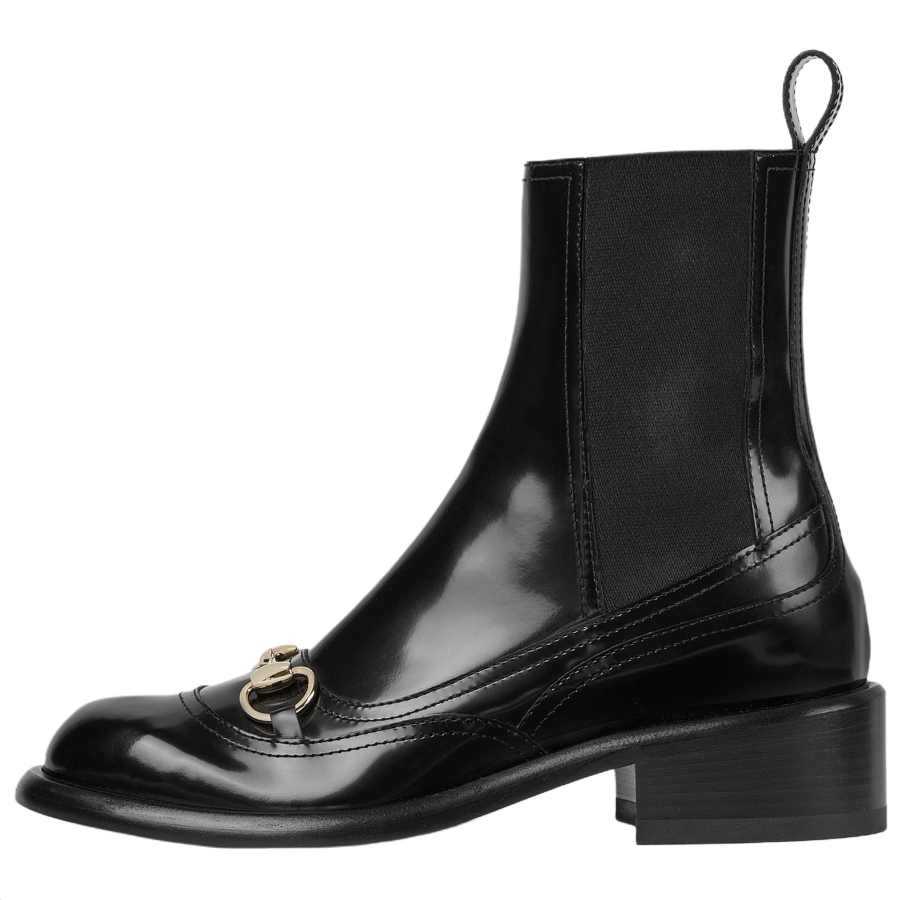 GUCCI Horsebit Patent Leather Short Chelsea Boots 4cm Women's Black