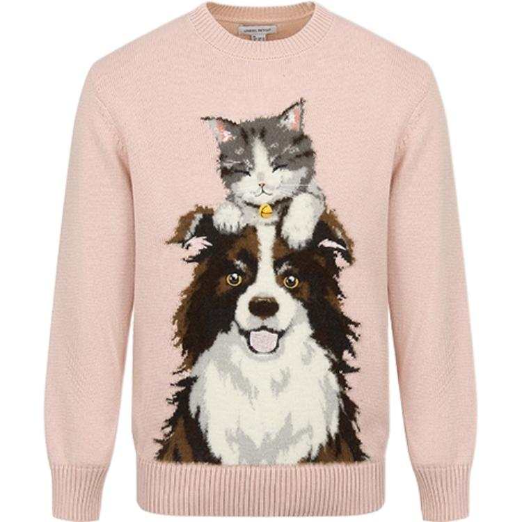 URBAN REVIVO Knitwear Men's Light Pink Crew Neck Moderate Other