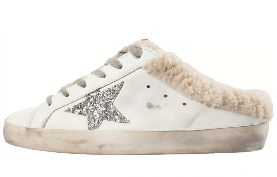 Golden Goose Super Star Sabot White Silver Beige Women's