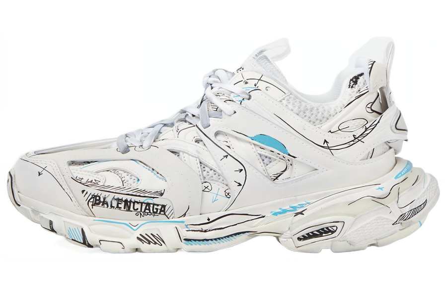 Balenciaga Track 1.0 Lace Up Low top Chunky Sneakers Women's White Distressed
