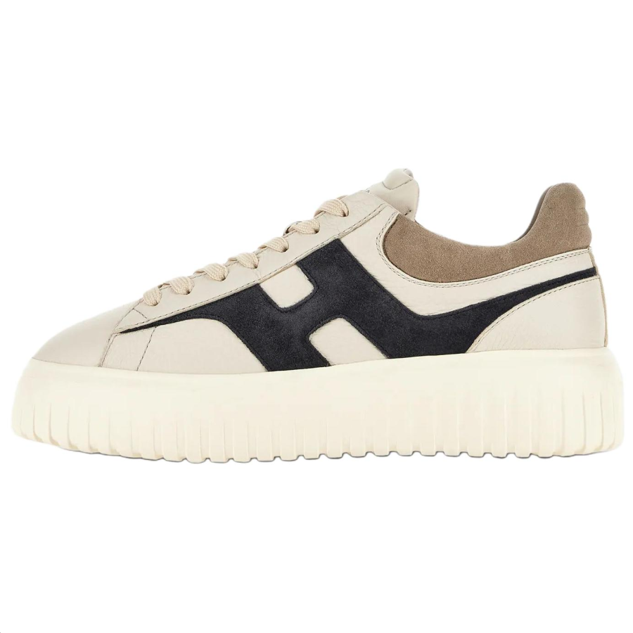 HOGAN H Stripes Cow Split Leather Low top Skateboard Shoes Men's Beige