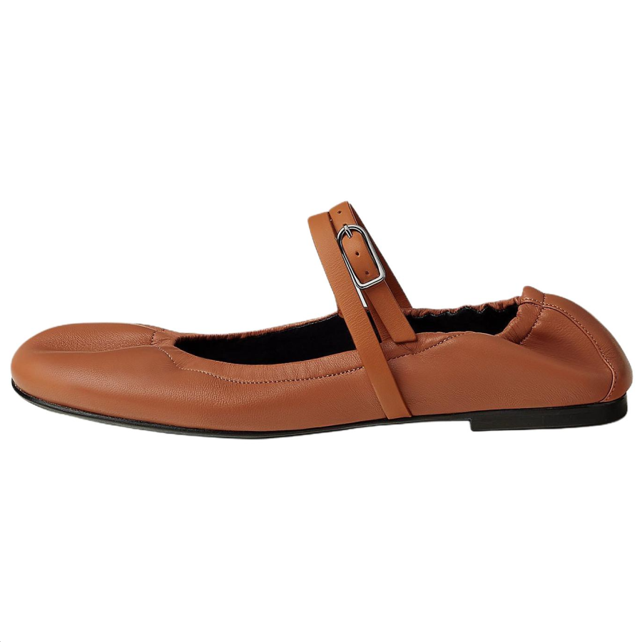 HERMES Jolly Flat Mary Jane Shoes Women's Brown