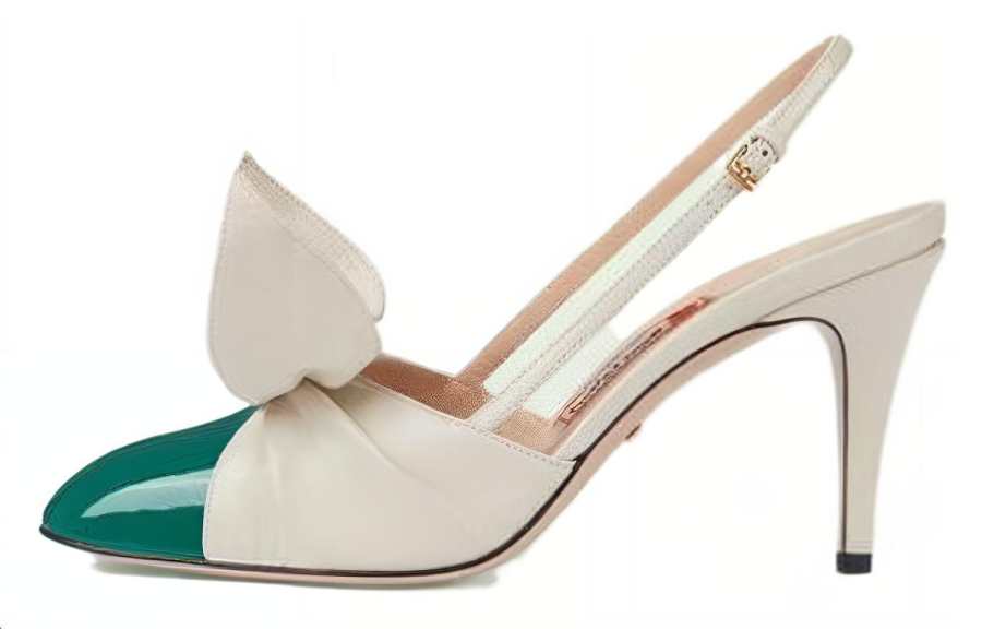 GUCCI 85mm Bow Slingback Pumps White Green Women's