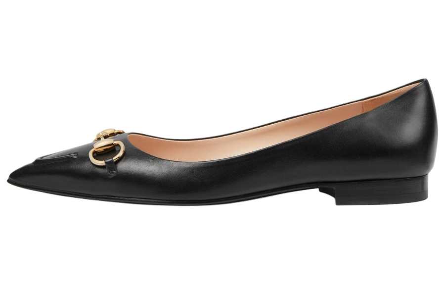 GUCCI Horsebit Leather Casual Shoes 1.5cm Women's Black