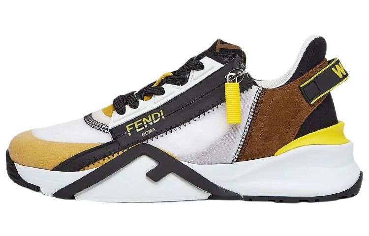 FENDI Flow Leather, Nylon Low top Casual Shoes Women's White Yellow Black