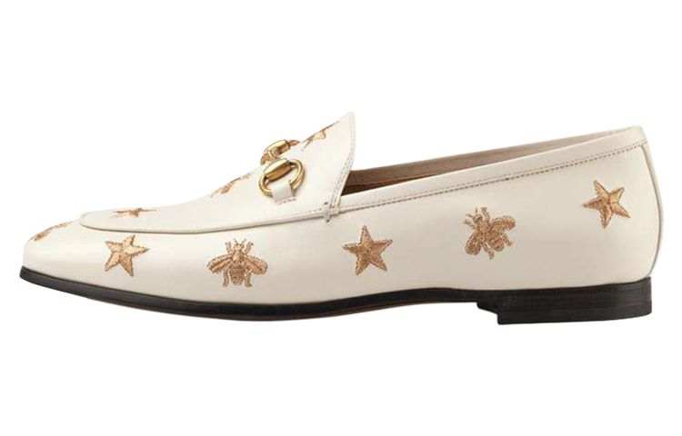 GUCCI Jordaan Embroidery Loafers Women's White