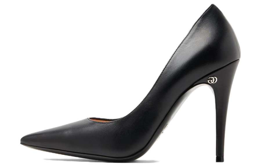 GUCCI Leather Slim Heel High Heels 10.5cm Women's Black