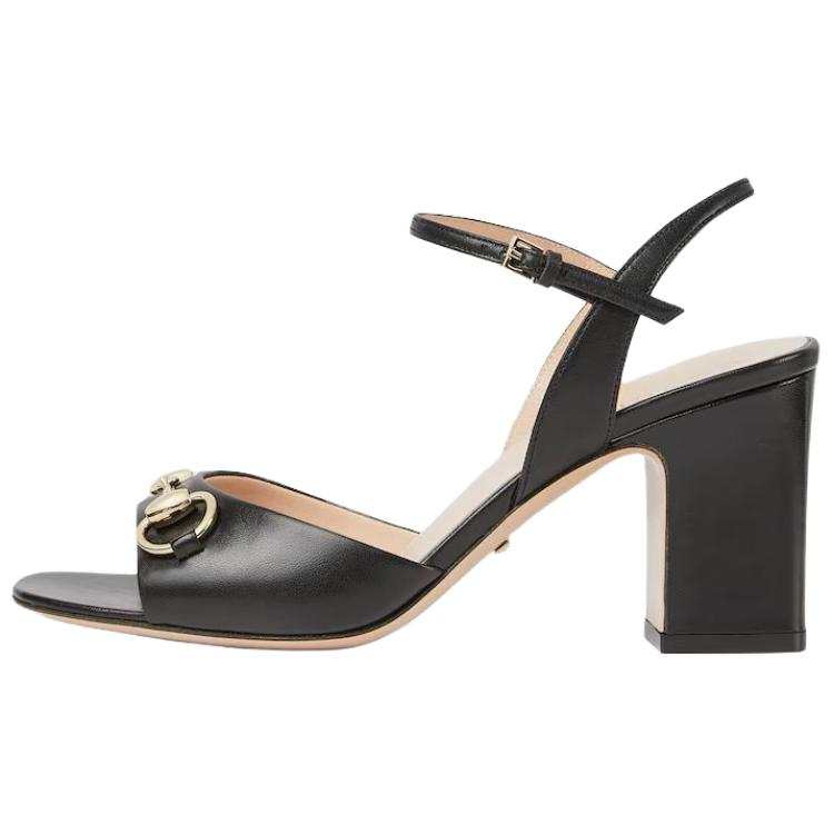 GUCCI Horsebit Leather One Strap Sandals 7.5cm Women's Black