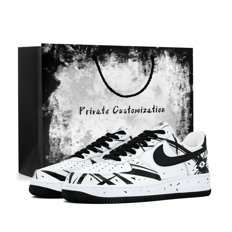 Nike Nike Air Force 1 Distressed Eye Synthetic Leather Cushioning Low top Skateboard Shoes Men's Black