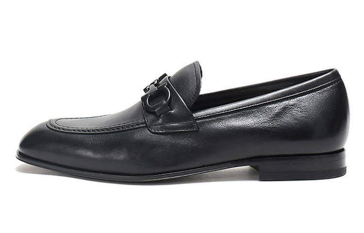 FERRAGAMO Gancini Leather Casual Leather Shoes Men's Black