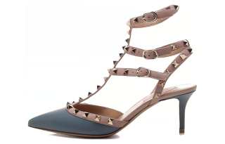 Valentino GARAVANI Leather Slim Heel High Heels 6.5cm Women's Blue