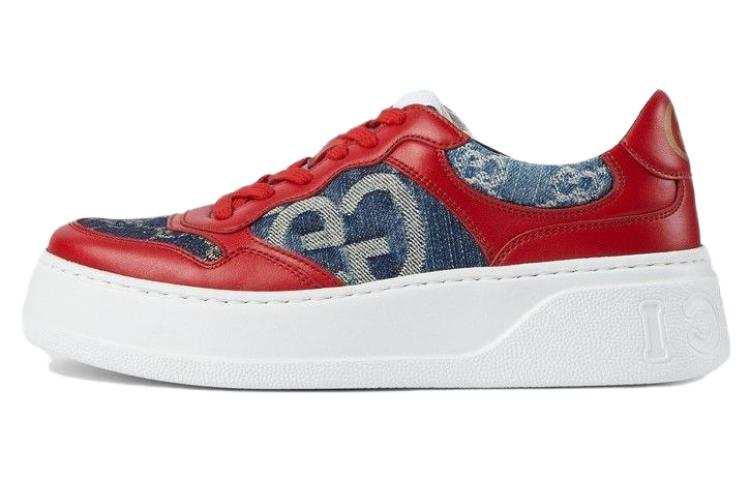 GUCCI Leather Low top Casual Shoes Women's Red Blue