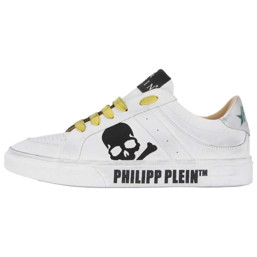 PHILIPP PLEIN Cow Leather Low top Skateboard Shoes Unisex White