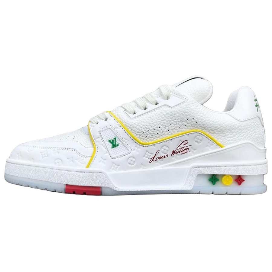 LOUIS VUITTON Trainer Cow Leather Low top Skateboard Shoes Unisex White Yellow Blue Shanghai Cruise Limited Edition