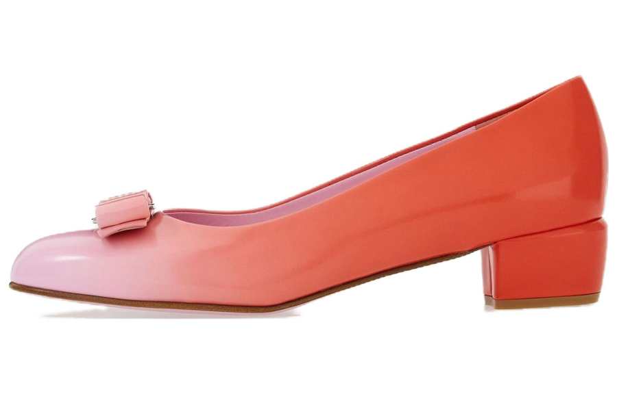 FERRAGAMO Vara Leather Chunky Heel High Heels 2cm Women's Red Purple