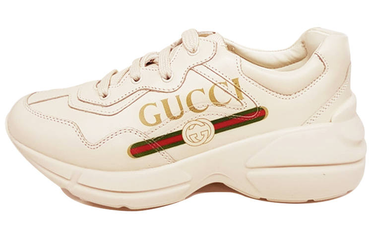 GUCCI Rhyton Leather Chunky Sneakers Unisex Ivory White