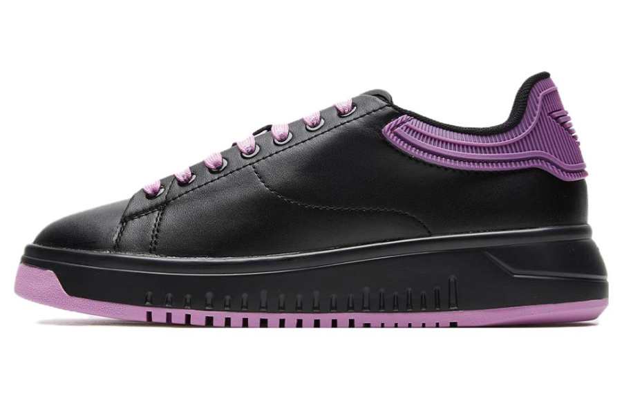 EMPORIO ARMANI Cow Split Leather Low top Skateboard Shoes Women's Black Purple