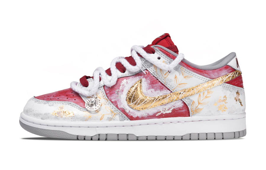 Nike Nike Dunk Wheat Gold Abrasion Resistant Slip Resistant Low top Skateboard Shoes Unisex White Red Gold