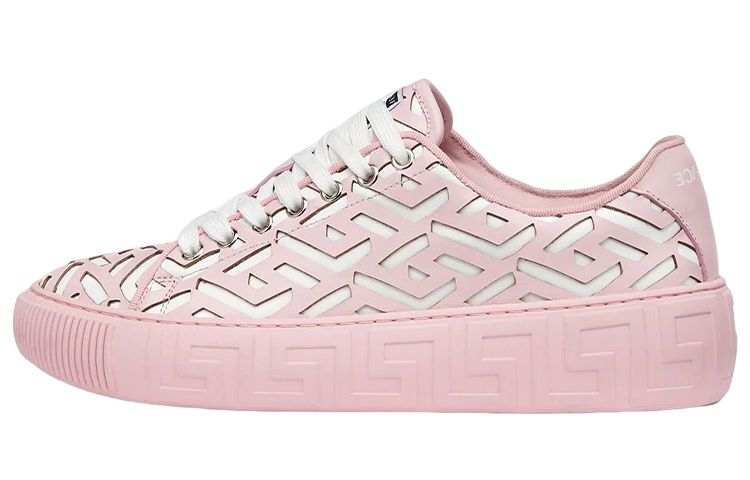 VERSACE Greca Lasercut Cow Leather Stylish Skateboarding Shoes Women's Pink