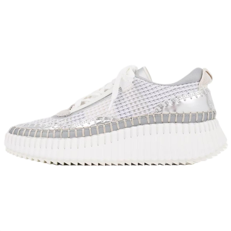 Chloé Chloe Nama Cow Leather, Leather Low top Casual Shoes 5CM Women's Silver Gray