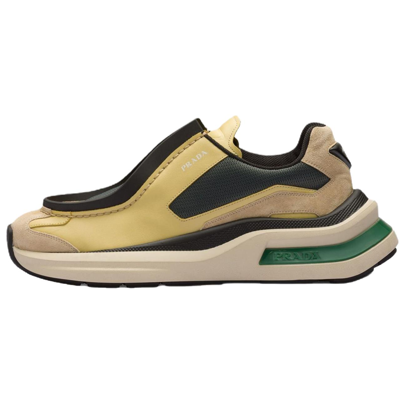 PRADA PRADA Brushed Leather Sneakers Bike Fabric Suede Vanilla Anthracite Green