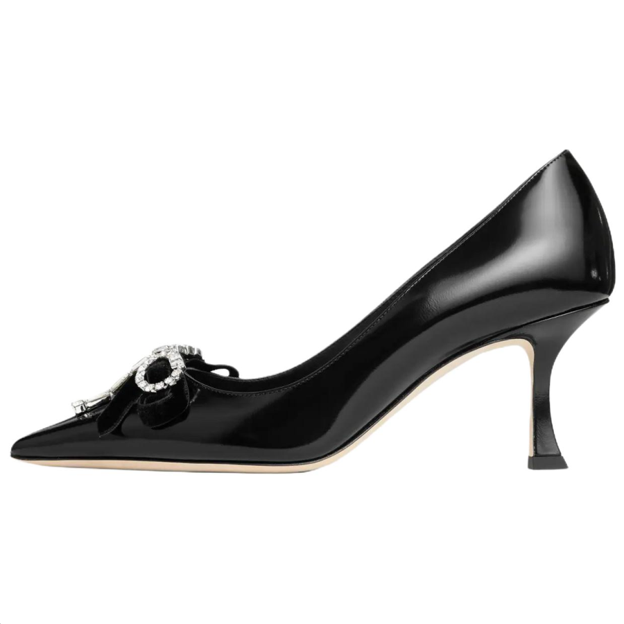Jimmy Choo Auria Cow Leather Slim Heel High Heels 7cm Women's Black & Crystal