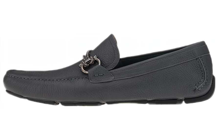 FERRAGAMO Gancini Top Grain Cow Leather Casual Shoes Men's Black