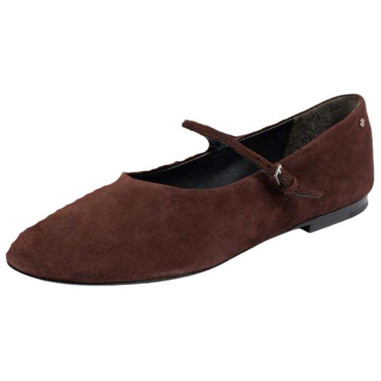 TORY BURCH Sheepskin Flat Mary Jane Shoes Women's Brown
