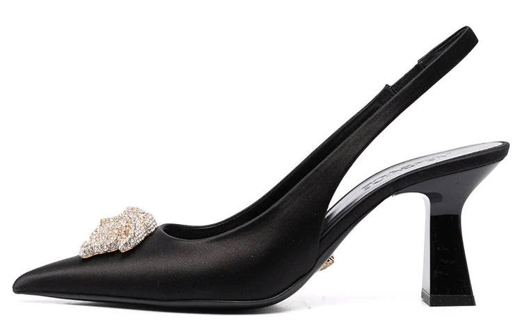 VERSACE Medusa Fabric Chunky Heel High Heels Women's Black