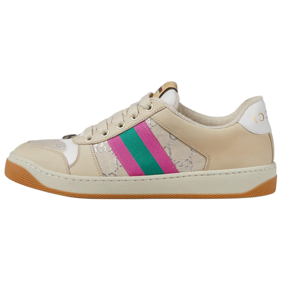 GUCCI Screener Distressed Shoes Leather Low top Stylish Skateboarding Shoes 3cm Women's Beige