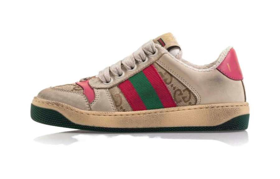 GUCCI Screener Distressed Shoes Low top Kids' Skateboarding Shoes Butter Red Children Aged 3 7 Years Old