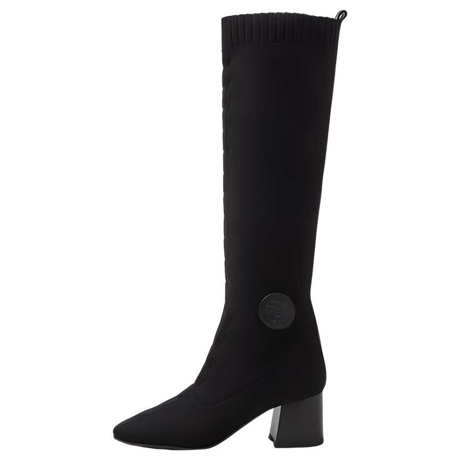 HERMES Fontaine Minimalist Fashion Knee high Boots Women's Black