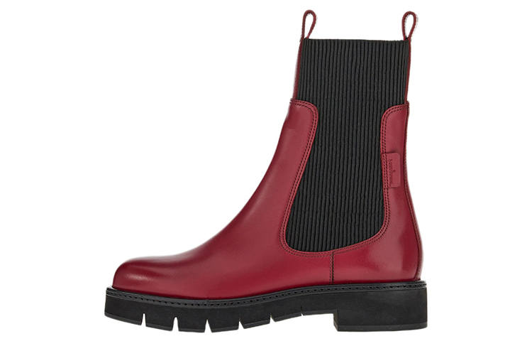 FERRAGAMO Calfskin Short Chelsea Boots Women's Red Black