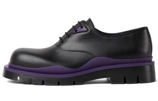 Bottega Veneta Tire Lace Up Leather Shoe Black Plum