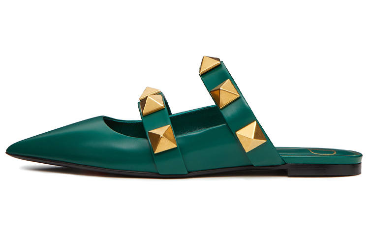 Valentino Roman Stud GARAVANI Cow Leather Casual Shoes Women's Emerald Green