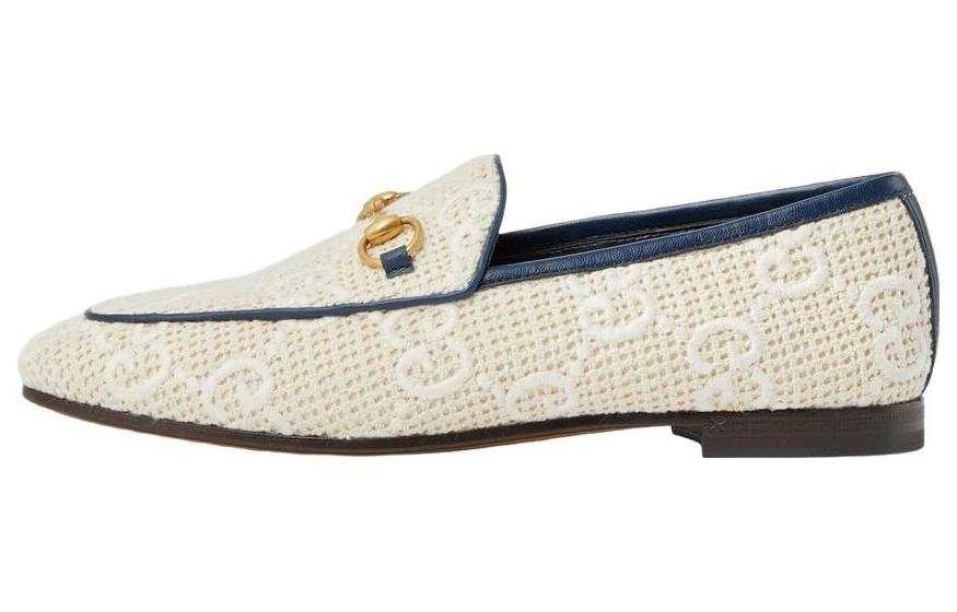 GUCCI Jordaan Cotton Fabric Loafers Women's White