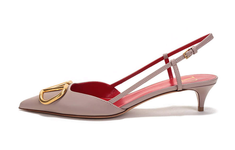 Valentino VLogo Signature Leather Cone Heel High Heels 4cm Women's Gray Pink