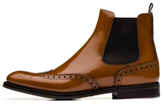 CHURCH'S Calfskin Brogue Ankle Length Chelsea Boots Women's Brown