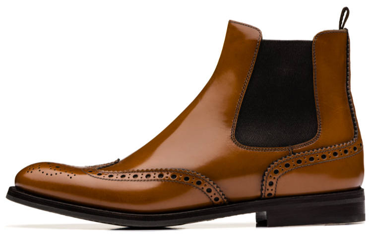 CHURCH'S Calfskin Brogue Ankle Length Chelsea Boots Women's Brown